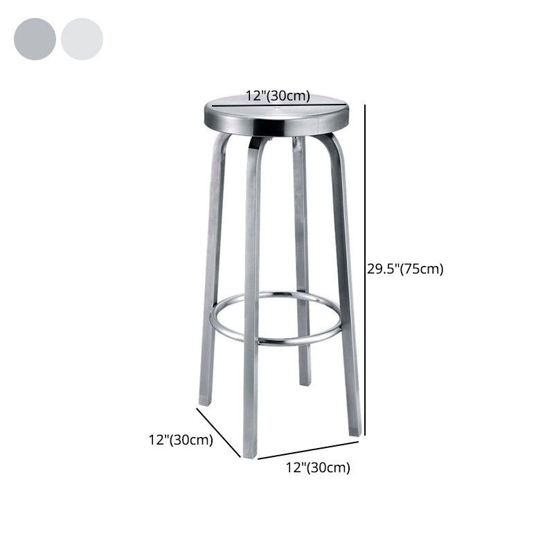 Silver Industrial 29.5" H Barstool Glossy Stainless Steel Brushed Tall Stool 1 Piece