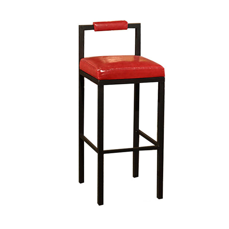 Schwarzer Eisen-Barhocker mit niedriger Rückenlehne, industrieller Restaurant-Hocker mit quadratischer Sitzfläche