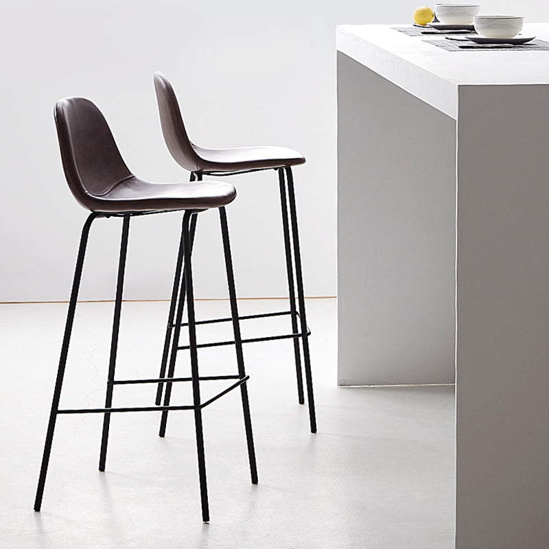 Tabouret de bar industriel à dossier bas en cuir vieilli matelassé, ensemble de 2
