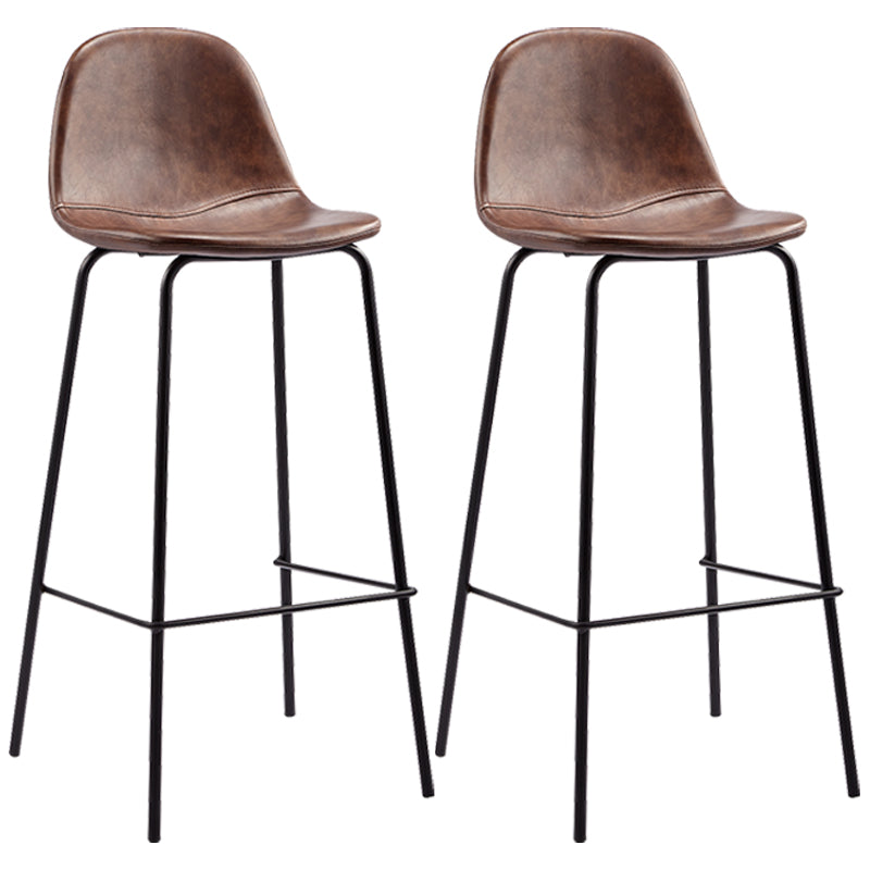 Industrieller Barhocker mit niedriger Rückenlehne, gesteppter hoher Hocker aus Distressed-Leder, 2er-Set
