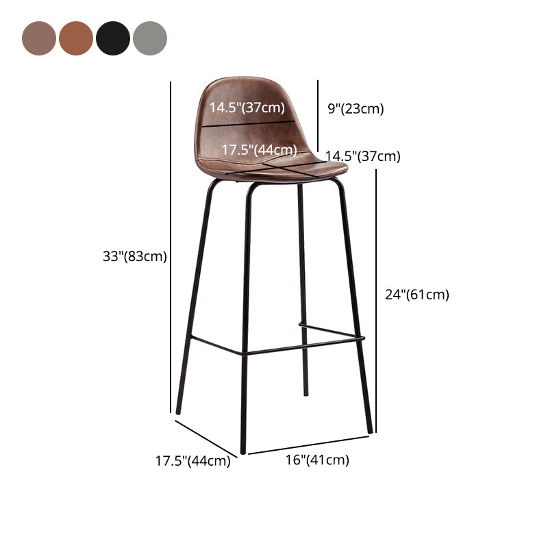 Tabouret de bar industriel à dossier bas en cuir vieilli matelassé, ensemble de 2