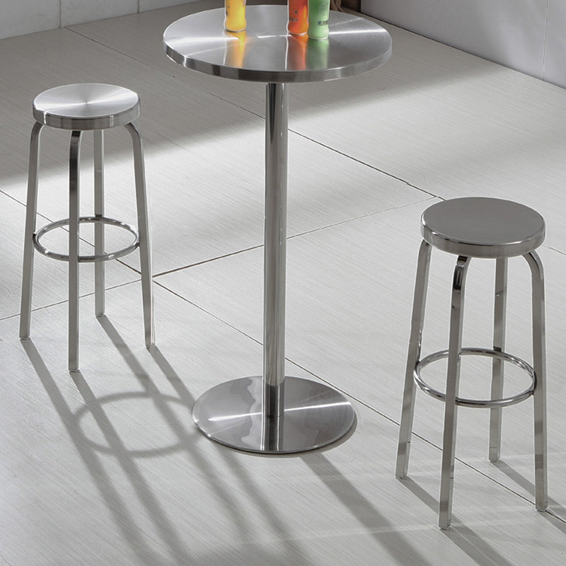 1 Pcs Industrial Silver Counter Stools Stainless Steel Bar Bristol Stools with Round Seat