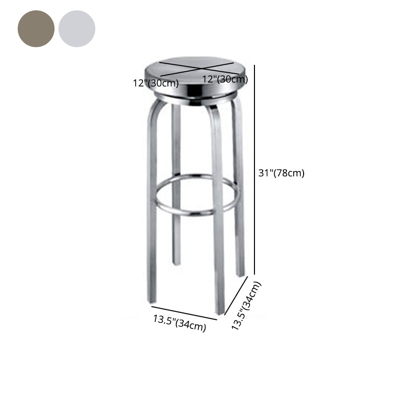 1 Pcs Industrial Silver Counter Stools Stainless Steel Bar Bristol Stools with Round Seat