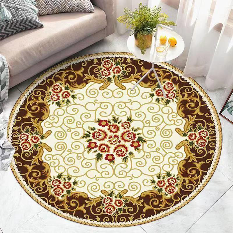 Light Brown Modern Rug Polyester Medallion Rug Washable Rug for Home Decor