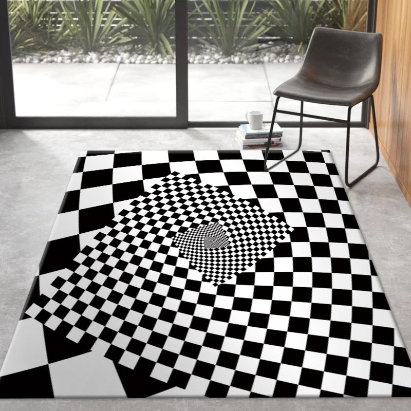 Black Modern Rug Polyester Circle Area Rug Non-Slip Backing Rug for Living Room