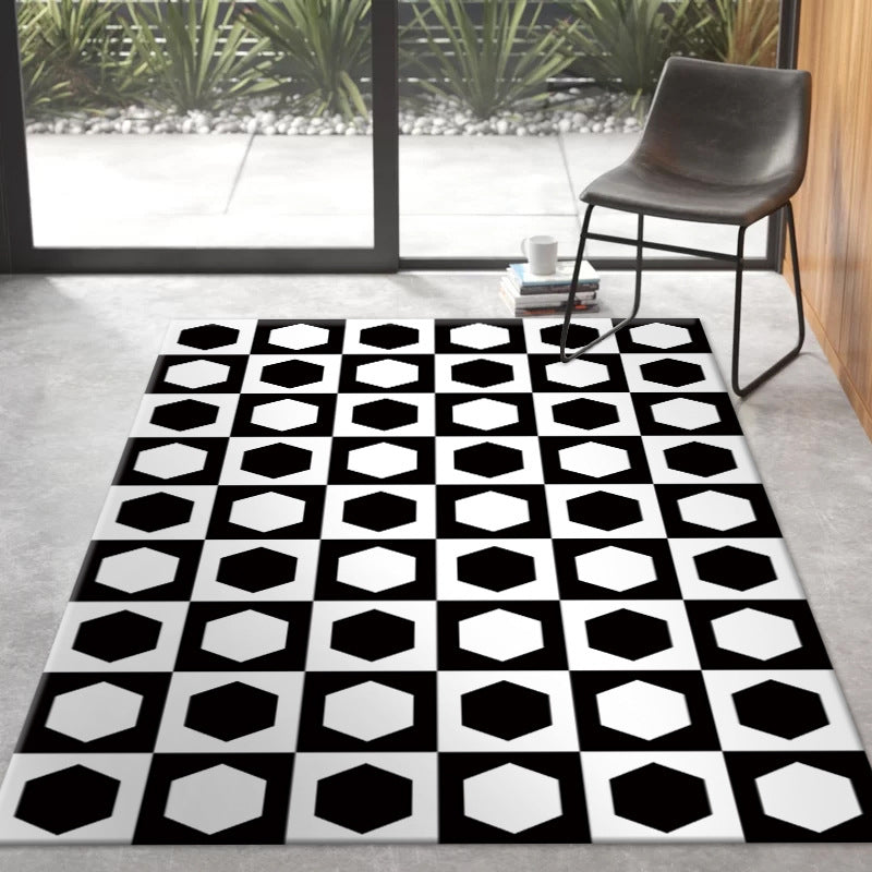 Black Modern Rug Polyester Circle Area Rug Non-Slip Backing Rug for Living Room