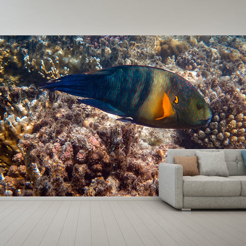 Deep Sea Fish Mural Wallpaper Water Resistant Wall Covering for Children's Bedroom