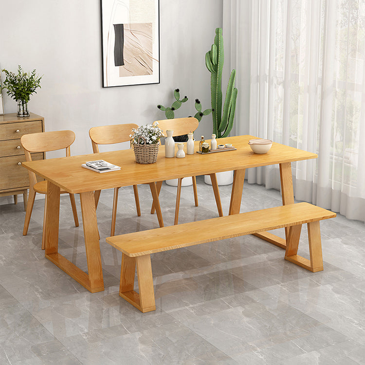 Modern Pine Solid Wood Table Rectangle Table with Double Pedestal Base
