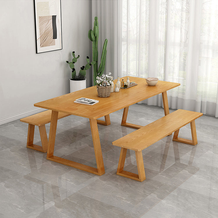 Modern Pine Solid Wood Table Rectangle Table with Double Pedestal Base