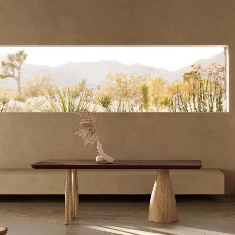 Mesa moderna de madera maciza en color marrón para restaurante, mesa de comedor rectangular con 3 patas
