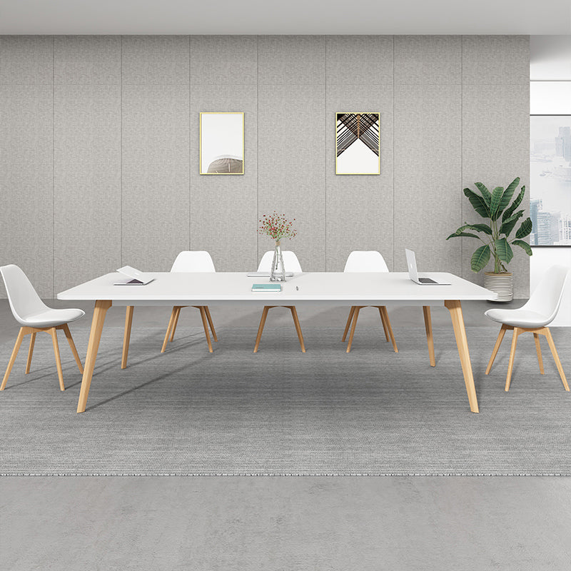 Manufactured Wood Contemporary Rectangle Table White Wood Top Table with 4 Legs