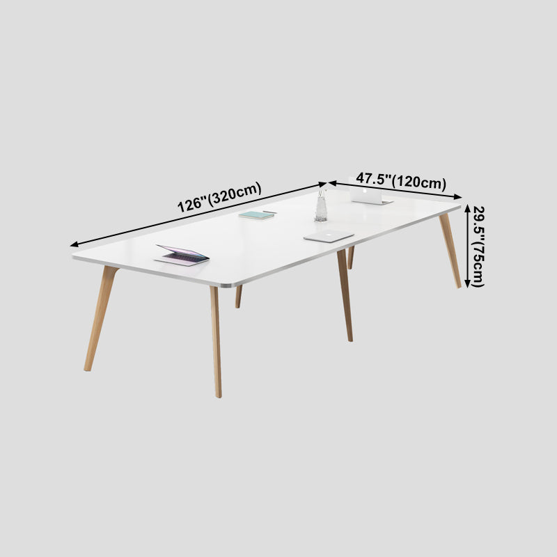 Manufactured Wood Contemporary Rectangle Table White Wood Top Table with 4 Legs