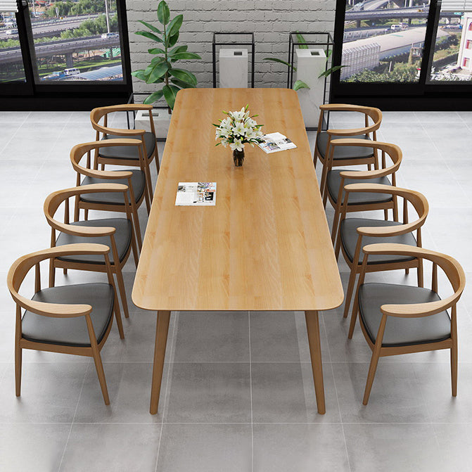 Rectangle 4 Legs Minimalist Table Wood Color Fixed Table of Solid Wood