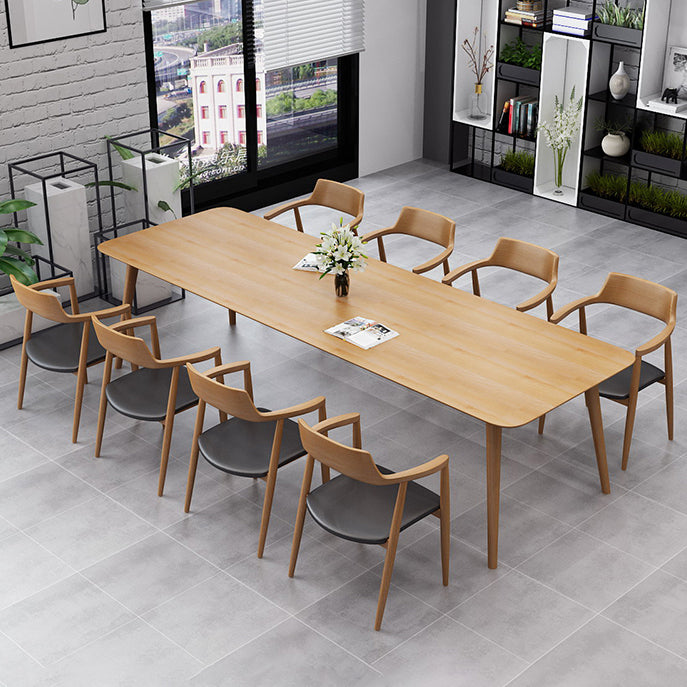 Rectangle 4 Legs Minimalist Table Wood Color Fixed Table of Solid Wood