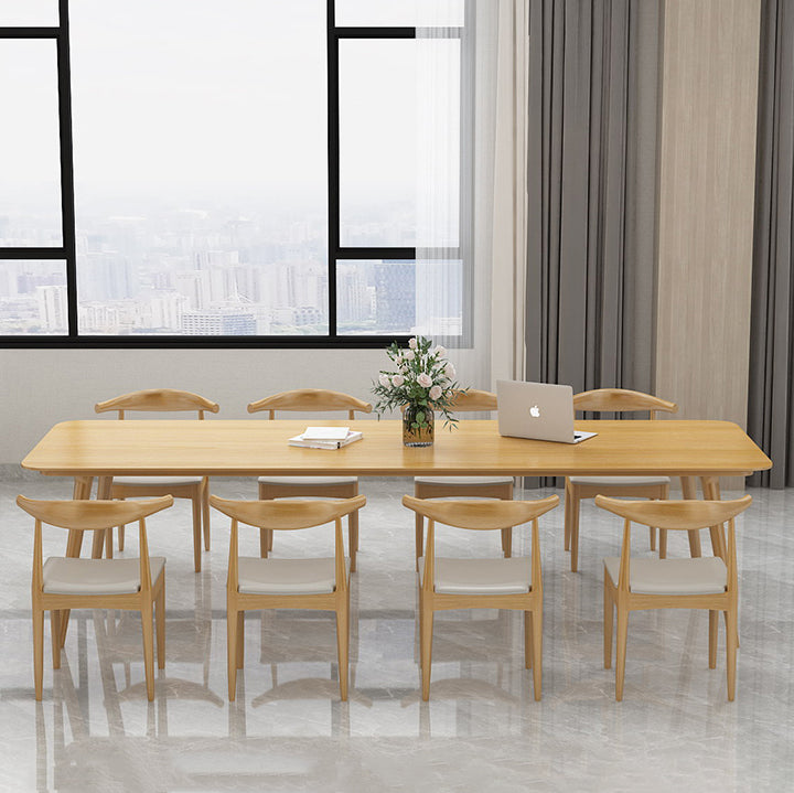 Rectangle 4 Legs Minimalist Table Wood Color Fixed Table of Solid Wood