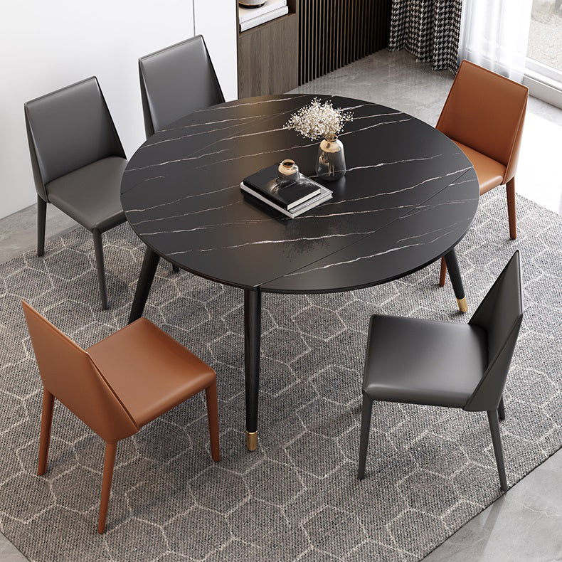 Eigentijdse uitschuifbare gesinterde stenen tafel, ronde vorm, standaard eettafel voor keuken