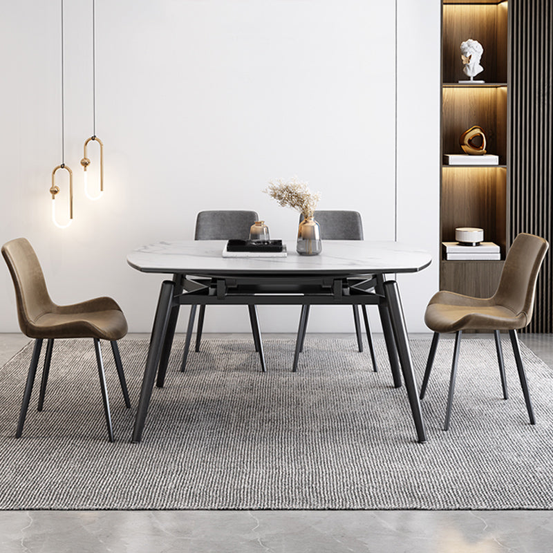 Eigentijdse uitschuifbare gesinterde stenen tafel, ronde vorm, standaard eettafel voor keuken