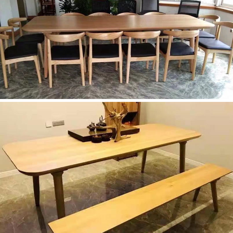 Mesa de color madera con forma rectangular, mesa de madera maciza, simplicidad con 4 patas