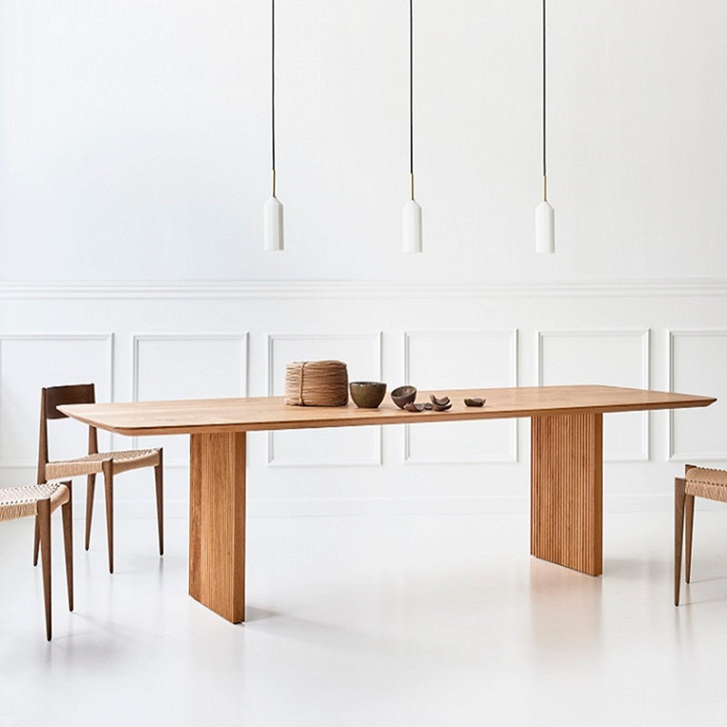 Mesa de comedor informal de rectángulo Color de madera Doble pedestal con madera maciza