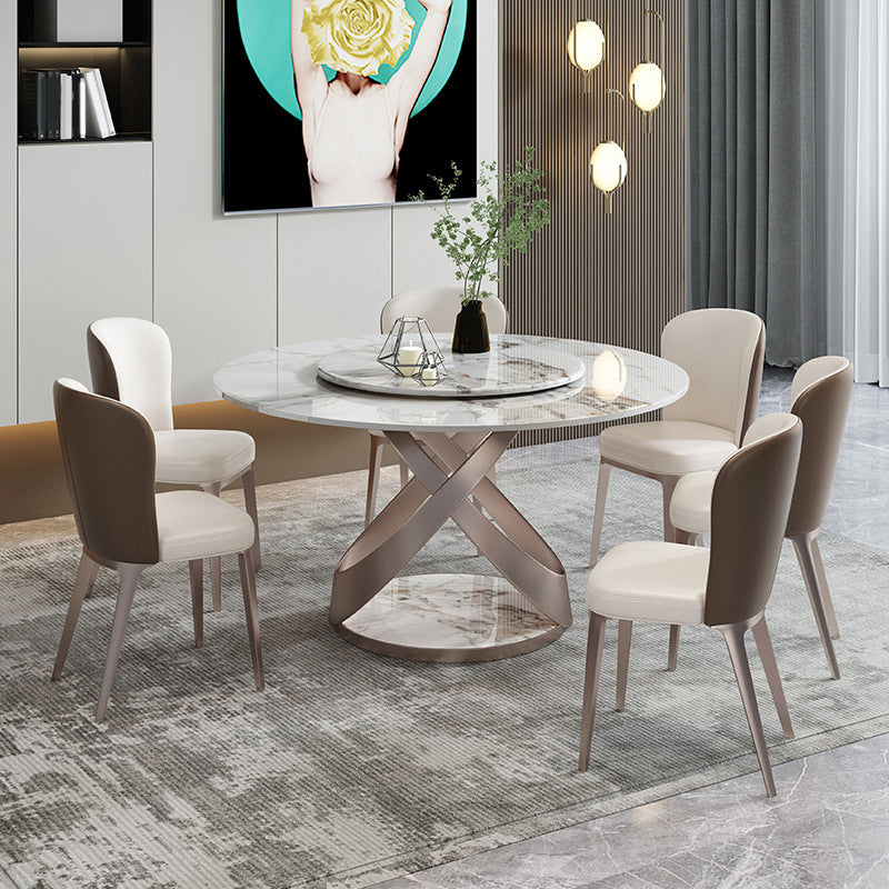 Glam Round Shape White Table Sintered Stone Standard Dining Table with Pedestal Base
