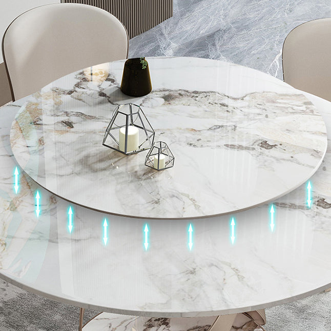 Glam Round Shape White Table Sintered Stone Standard Dining Table with Pedestal Base
