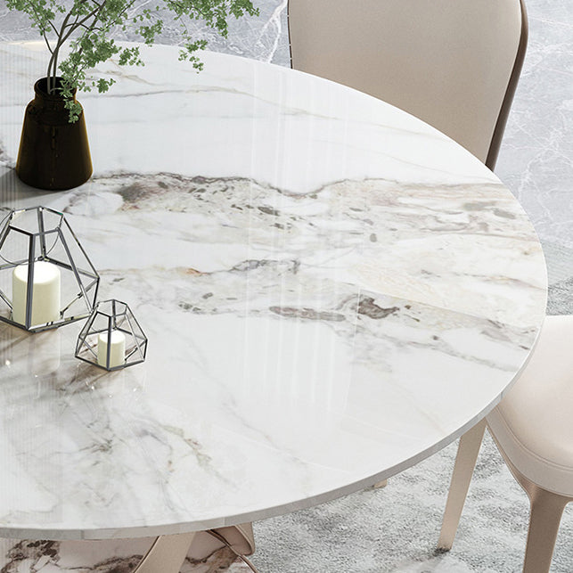 Glam Round Shape White Table Sintered Stone Standard Dining Table with Pedestal Base