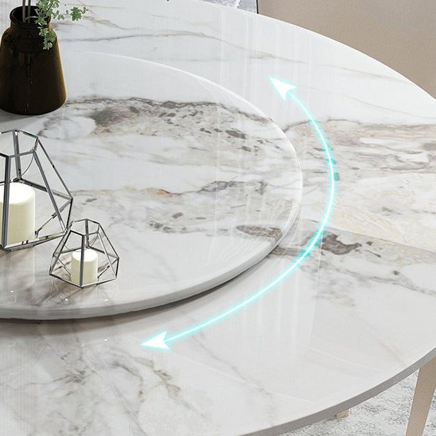 Glam Round Shape White Table Sintered Stone Standard Dining Table with Pedestal Base