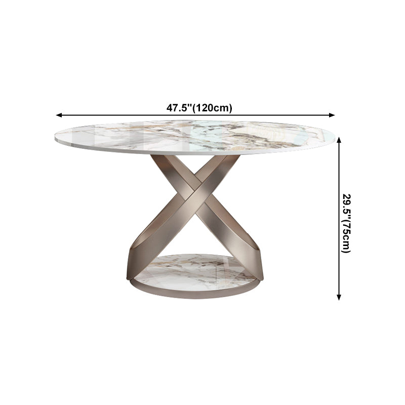 Glam Round Shape White Table Sintered Stone Standard Dining Table with Pedestal Base