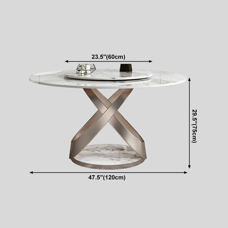 Glam Round Shape White Table Sintered Stone Standard Dining Table with Pedestal Base