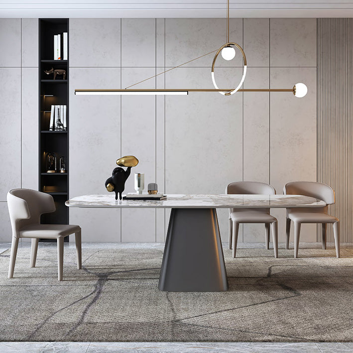 Metal Traditional Luxury Table Rectangle Sintered Stone Dining Table with Pedestal Base