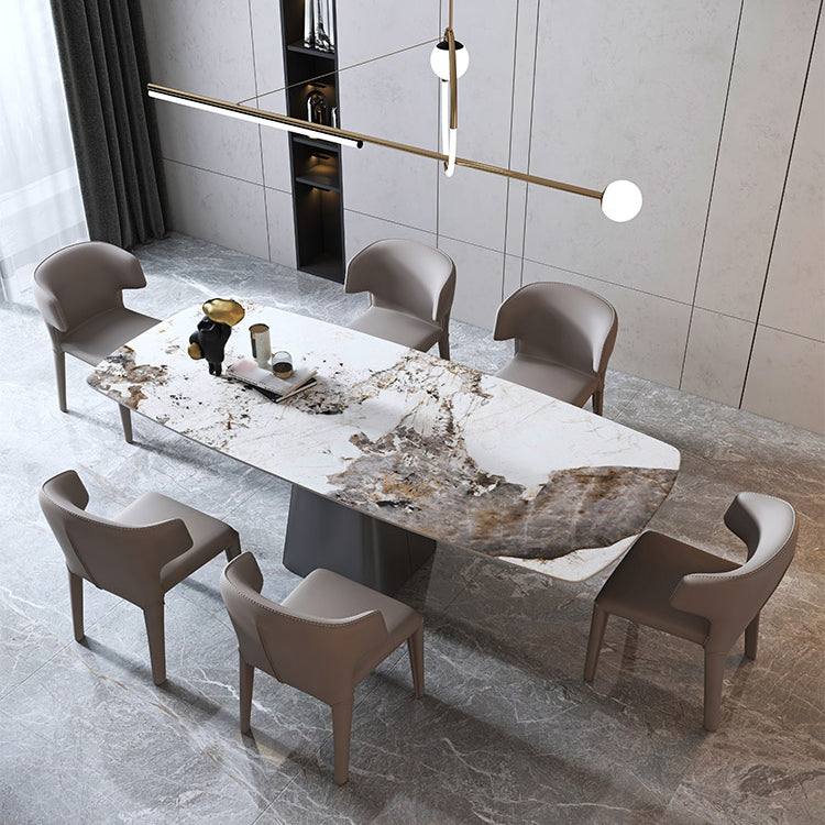 Metal Traditional Luxury Table Rectangle Sintered Stone Dining Table with Pedestal Base