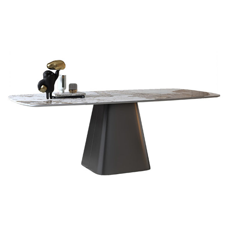 Metal Traditional Luxury Table Rectangle Sintered Stone Dining Table with Pedestal Base