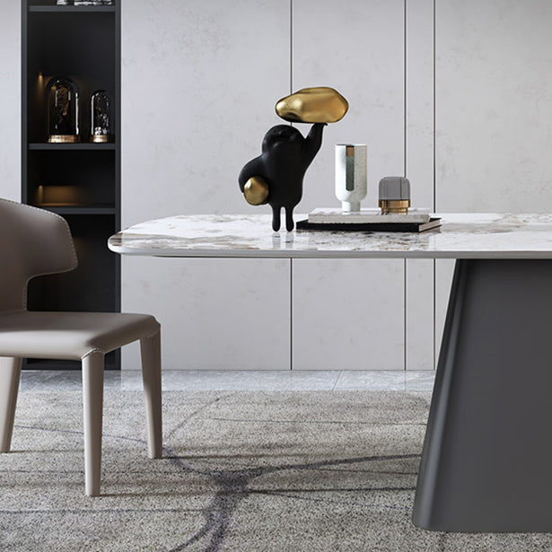 Metal Traditional Luxury Table Rectangle Sintered Stone Dining Table with Pedestal Base
