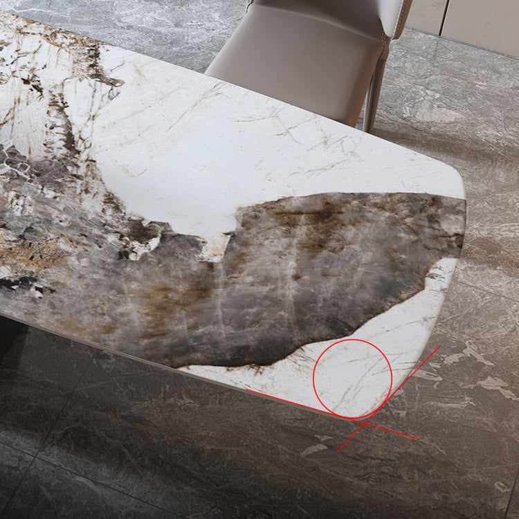 Metal Traditional Luxury Table Rectangle Sintered Stone Dining Table with Pedestal Base