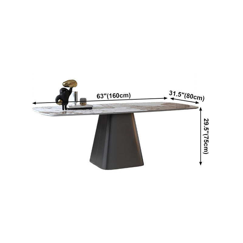 Metal Traditional Luxury Table Rectangle Sintered Stone Dining Table with Pedestal Base