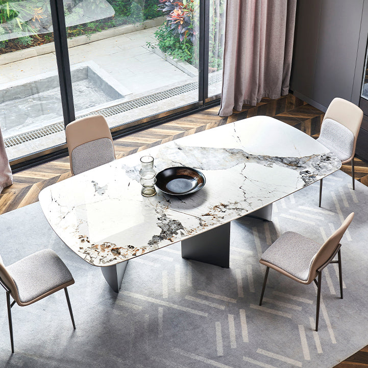 Contemporary Rectangle Shape White Table Standard Sintered Stone Dining Table for Kitchen