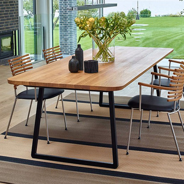 Rectangle Sled Base Industrial Table Wood Color Fixed Table of Solid Wood
