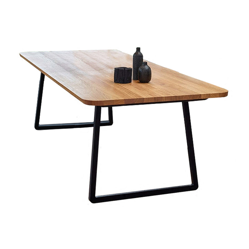 Rectangle Sled Base Industrial Table Wood Color Fixed Table of Solid Wood