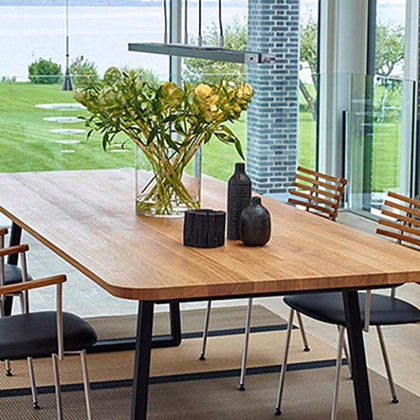 Rectangle Sled Base Industrial Table Wood Color Fixed Table of Solid Wood