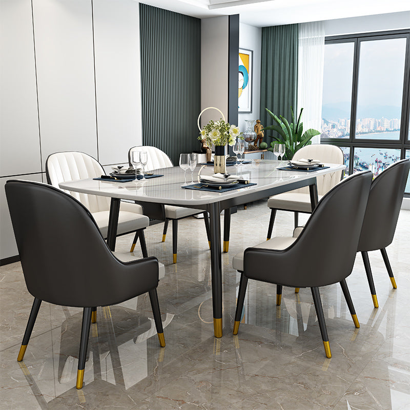 Mesa de comedor de piedra sinterizada Estilo de lujo 4 patas Mesa de rectángulo de base de acero al carbono para el hogar