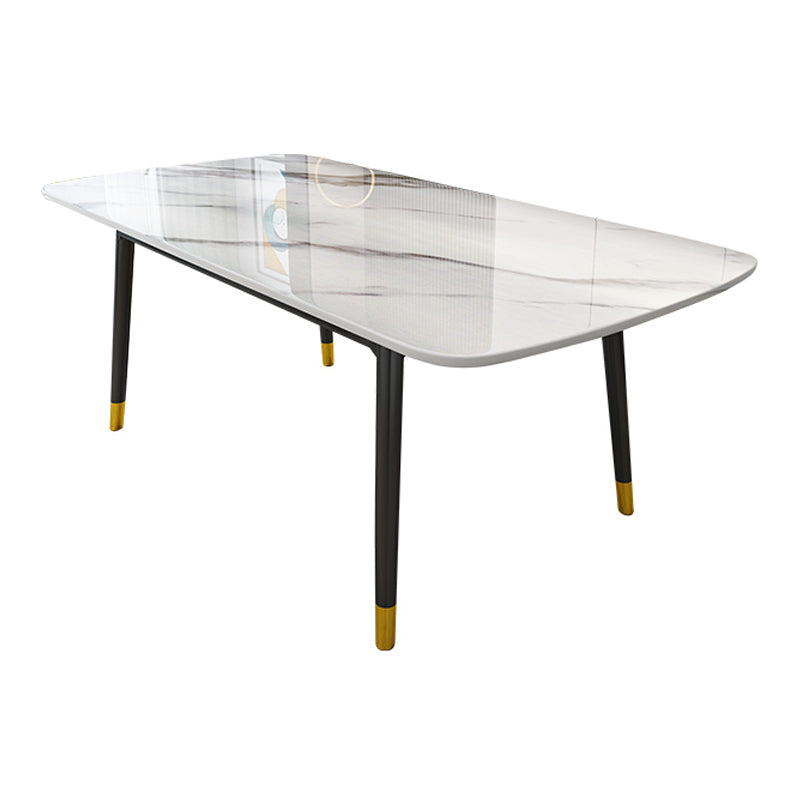 Mesa de comedor de piedra sinterizada Estilo de lujo 4 patas Mesa de rectángulo de base de acero al carbono para el hogar