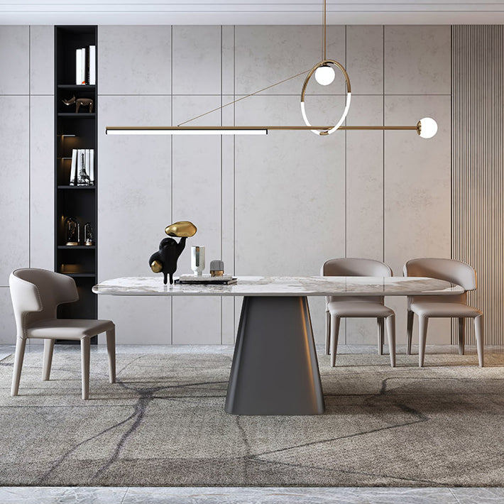 Rechthoek eigentijdse eetkamer tafel wit gesinterde stenen tafel met voetstukbasis