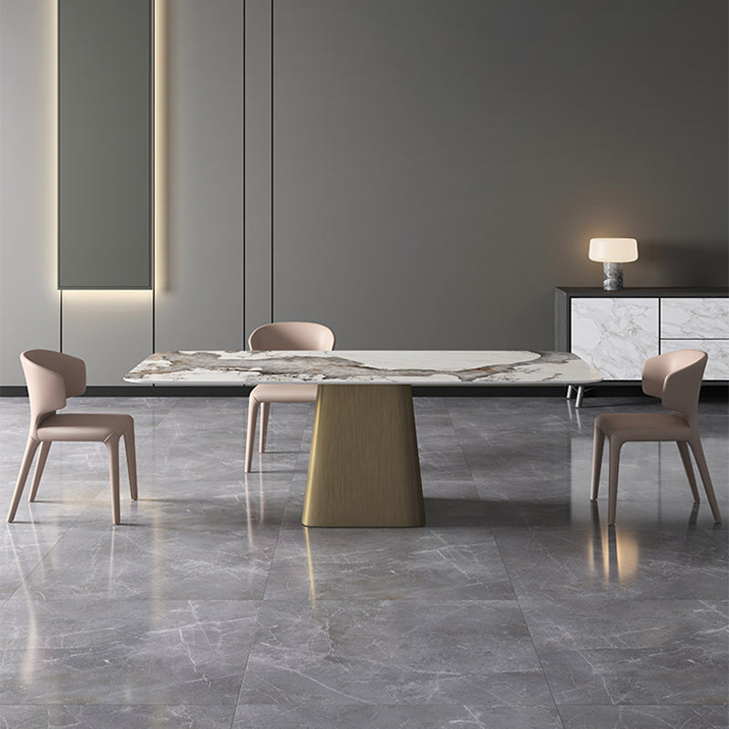 Rechthoek eigentijdse eetkamer tafel wit gesinterde stenen tafel met voetstukbasis