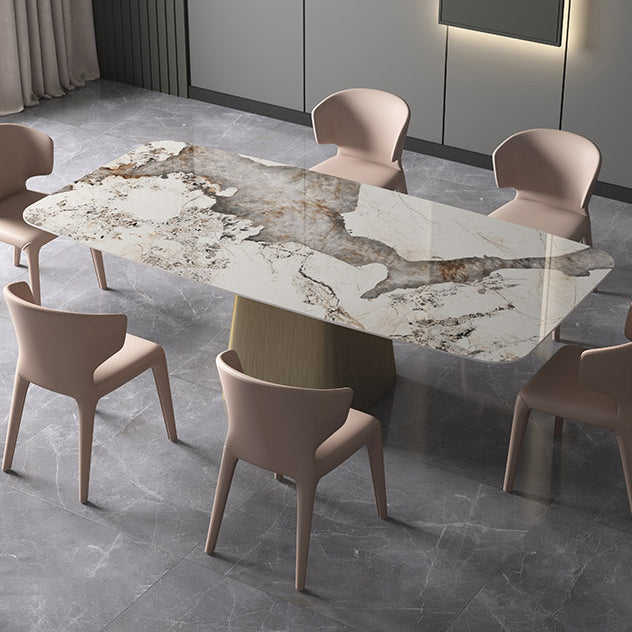Rechthoek eigentijdse eetkamer tafel wit gesinterde stenen tafel met voetstukbasis