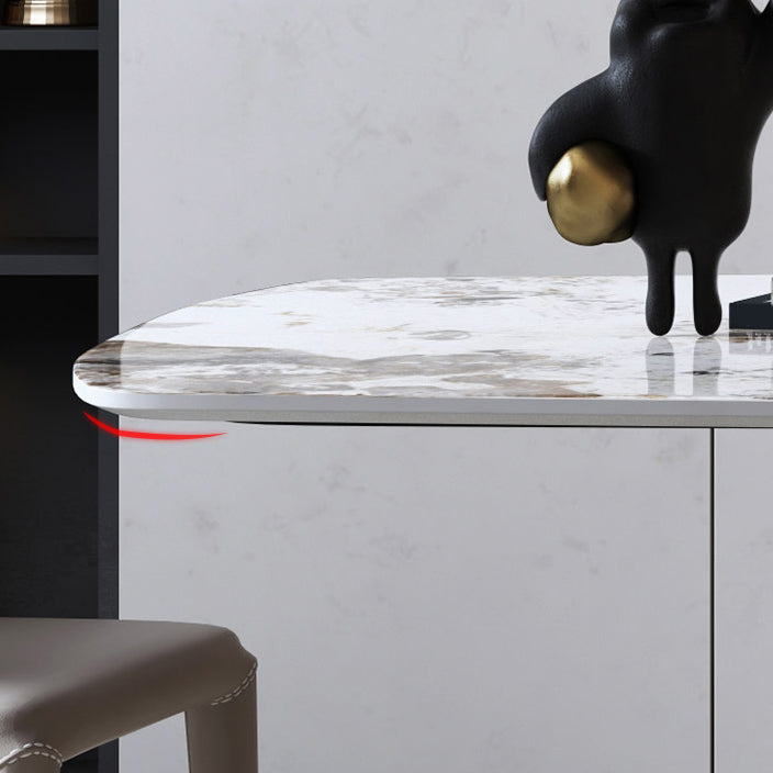 Rechthoek eigentijdse eetkamer tafel wit gesinterde stenen tafel met voetstukbasis