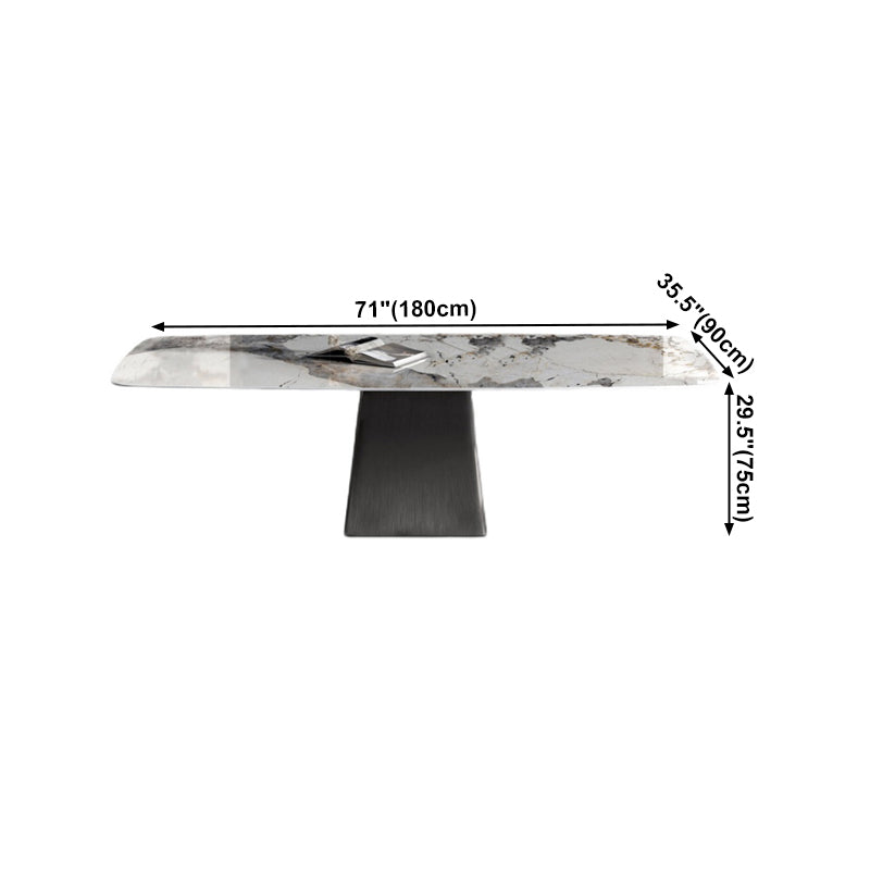 Rechthoek eigentijdse eetkamer tafel wit gesinterde stenen tafel met voetstukbasis