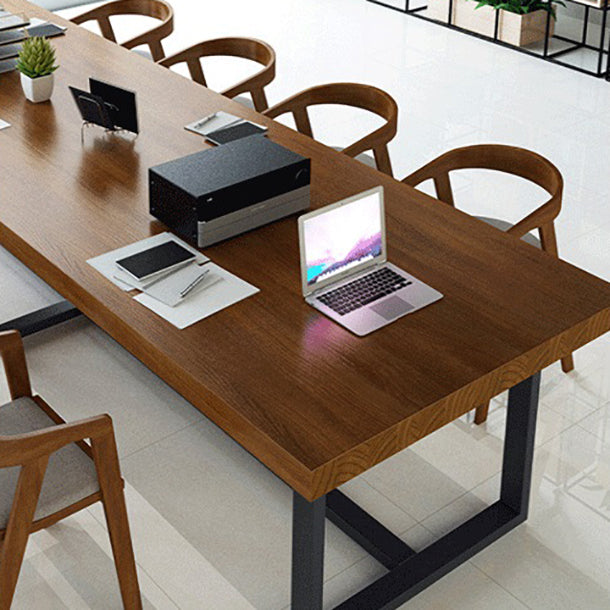 Rechthoekige schroefbasis industriële tafel houten kleur vaste tafel met massief hout