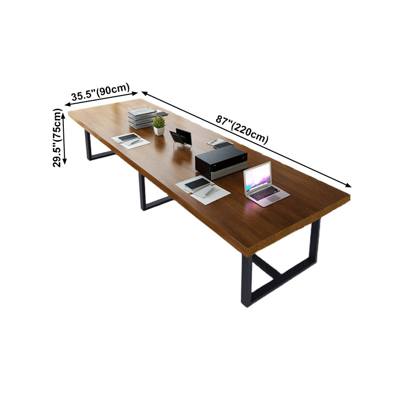 Rechthoekige schroefbasis industriële tafel houten kleur vaste tafel met massief hout