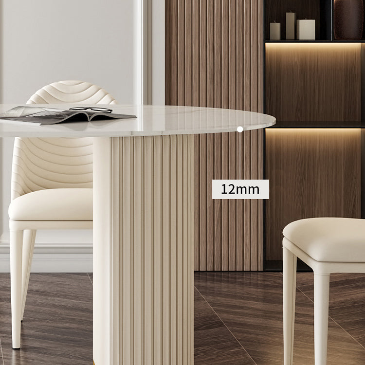Oval Traditional Luxury Dining Table White Sintered Stone Table with White Double Pedestal