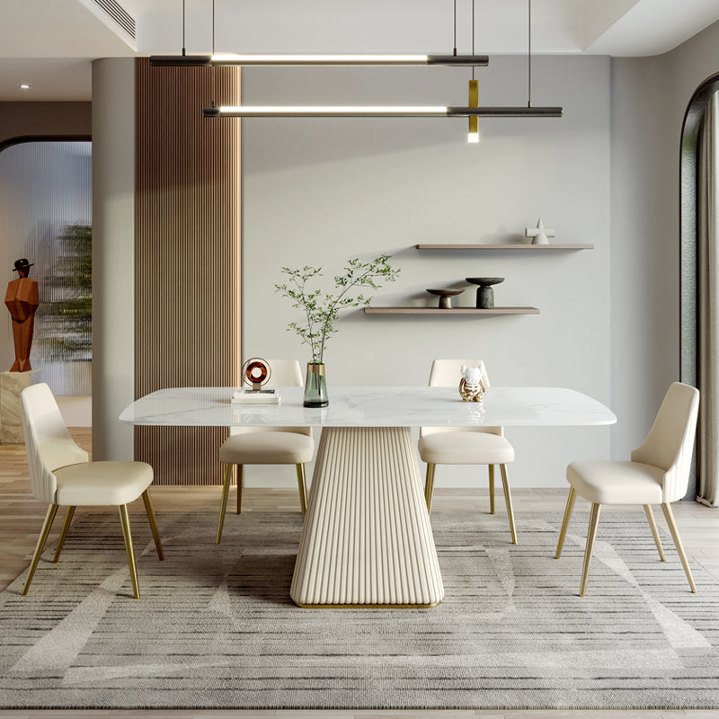 Traditional Luxury Dining Table White Rectangle Sintered Stone Table with Pedestal Base